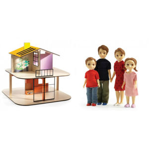 Domeček pro panenky - barevný domek - set s rodinou Toma a Marion