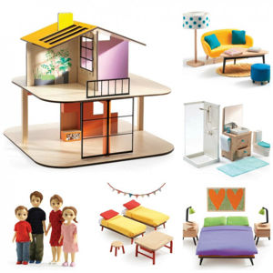 Domeček pro panenky - barevný domek - set s nábytkem a s rodinou Toma a Marion